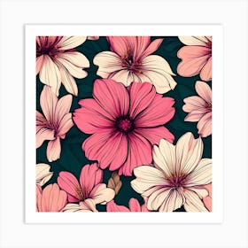 Pink Flowers Seamless Pattern 3 Art Print