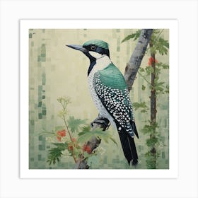 Ohara Koson Inspired Bird Painting Woodpecker 2 Square Art Print