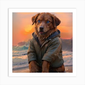 Dog On The Beach Art Print