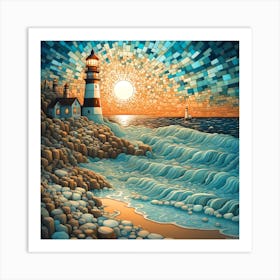 Mosaic Lighthouse At Sunset Art Print