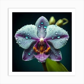 Orchid With Water Droplets Art Print