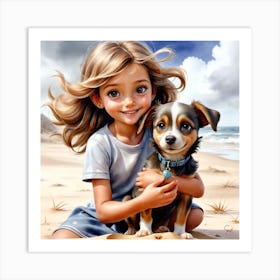 Little Girl With Dog 3 Art Print