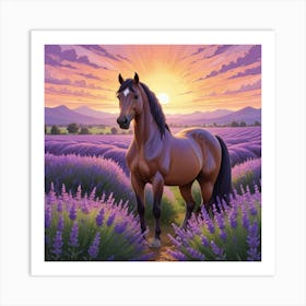 Horse In Lavender Field 10 Art Print