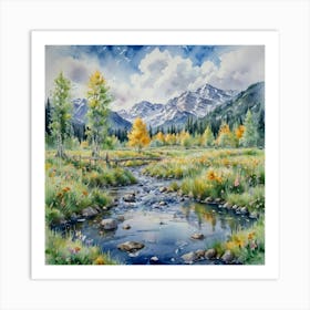 Watercolor Of A Stream Art Print