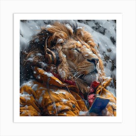 Lion In The Snow 1 Art Print