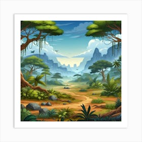 Cartoon Jungle Landscape Art Print