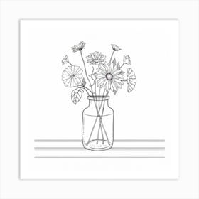 Flower Jars Line Art Print Painting Art Print