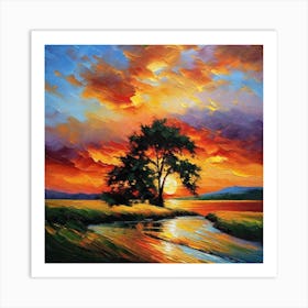 Sunset Over The River 4 Art Print