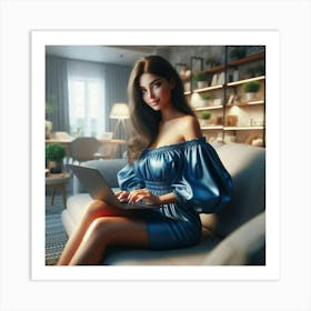 Young Woman Using A Laptop 1 Art Print