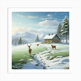 Deer In The Snow 22 Art Print