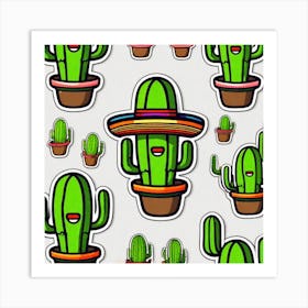 Cactus Wearing Mexican Sombrero And Poncho Sticker 2d Cute Fantasy Dreamy Vector Illustration (20) Art Print