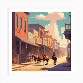 Western Town In Texas With Horses No People Golden Ratio Fake Detail Trending Pixiv Fanbox Acry (3) Art Print