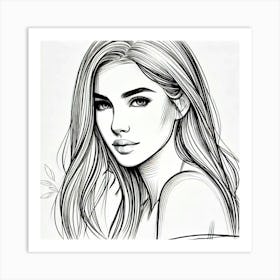 woman portrait drawing line art 9 Art Print