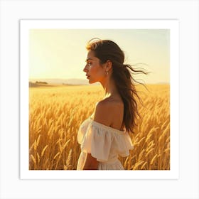 Spanish Woman In A Sunlit Field, Watercolor With Warm, Golden Hues 1 Art Print