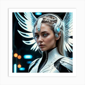 Futuristic Woman With Wings Art Print