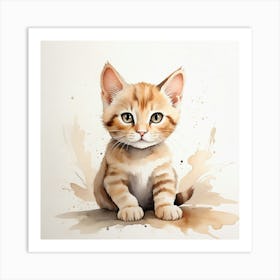 Cute Kitten Watercolor Painting Art Print