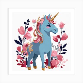 Unicorn And Flowers Art Print