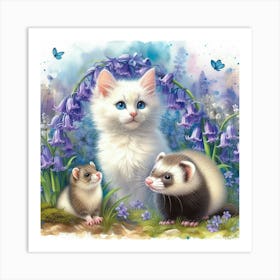 Kitten And Ferret Art Print