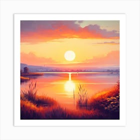 Sunset Over Lake Art Print