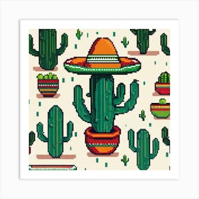 Pixel Cactus Pattern 3 Art Print