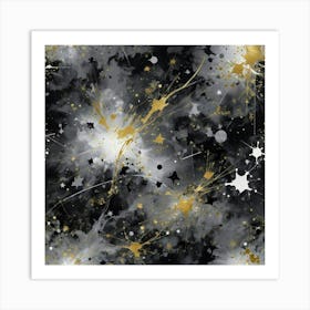 Black And Gold Splatter 1 Art Print