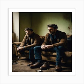 Two Men Sitting On A Couch Art Print