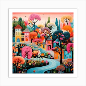 Village In The Forest Art Print