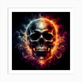 Skull With Fire And Smoke Art Print