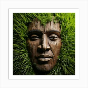 Firefly Weathered, Furrowed, Face, Grass, Wood, Nature, Texture, Sculpture, Organic, Earthy, Aged, W (1) Art Print