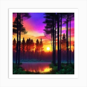 Sunset In The Forest 43 Art Print