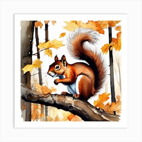 Squirrel In The Autumn Art Print