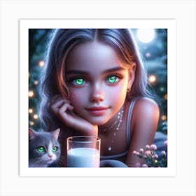 Little Girl With Cat 3 Art Print