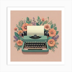 Typewriter With Flowers Poster