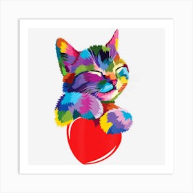 Cute Cat Gift For Kitten Lovers Colorful Art Kitty Adoption Art Print