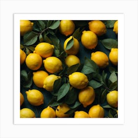 Lemons On Green Background Art Print