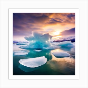 Icebergs At Sunset 31 Art Print
