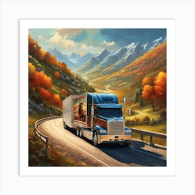 Semi Truck Driving Down The Road Art Print