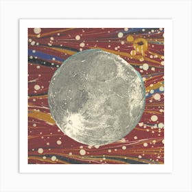 Moon Collage Deep Red Art Print