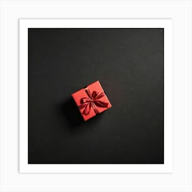 Red Gift Box On Black Background 2 Art Print