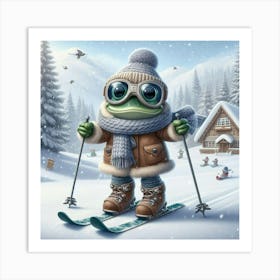 Frog On Skis 7 Art Print