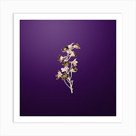 Gold Botanical Shewy Delphinium Flower on Royal Purple n.0684 Art Print