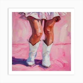 Cowgirl In White Boots Art Print