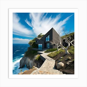 Beautiful Charcoal Grey Modern House Situated On A Cliff 2 Affiche