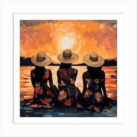 Three Girls At Sunset 4 Art Print