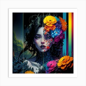 Portrait Of A Girl With Flowers Art Print