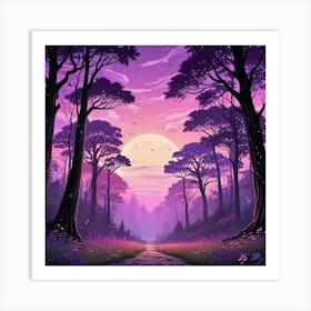 Forest Sunset In Road Art Print (1) Art Print