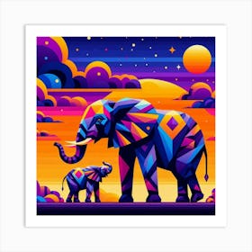 Tribal Elephants In The Sky Art Print