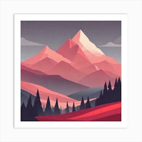 Misty mountains background in red tone 69 Art Print