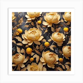 Pattern with Yellow Peony flowers Art Print