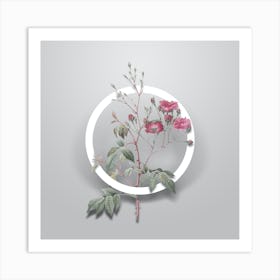Vintage Pink Noisette Roses Minimalist Botanical Geometric Circle on Soft Gray n.0200 Art Print